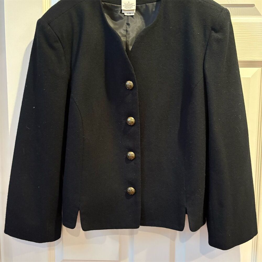 Vintage Worthington Women's Black Blazer Wool Gold-Tone Buttons size 18